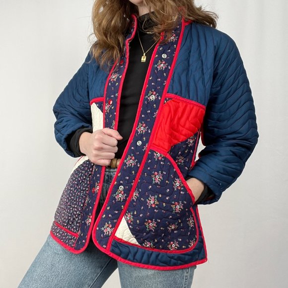Vintage 60s 70s Quilted Floral Light Jacket Oversized Cottagecore Grandmacore - Picture 9 of 9